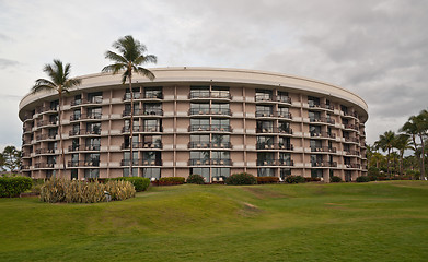 Image showing palm trees in front of a tropical resort Big Island