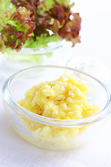 Image showing Mashed potatoes in bowl with salad
