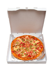 Image showing pizza with seafood in box