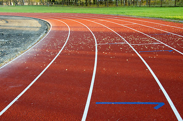 Image showing Athletics sport stadium running track lines marks 