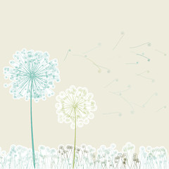 Image showing Vintage two dandelions in wind on light. EPS 8