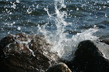 Image showing Water splashing on rocks 