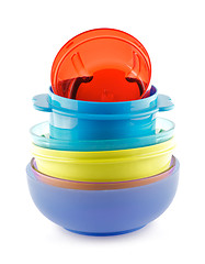 Image showing Colorful plastic bowls