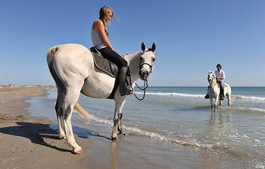 Image showing horseback riding on the beach