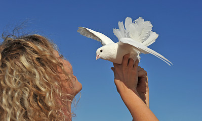 Image showing dove and blond girl