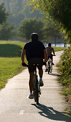 Image showing Man riding his bike in a park