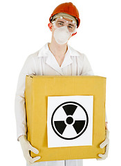 Image showing Scientist with a radioactive box