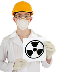 Image showing Scientist - a chemist with the sign of radiation