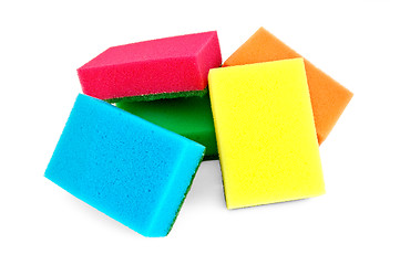 Image showing A pile of colorful sponges