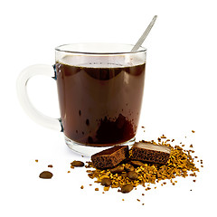 Image showing Coffee in a glass mug with chocolate