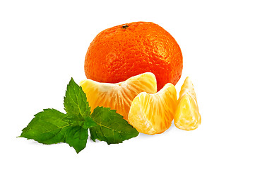 Image showing Mandarin with mint and slices