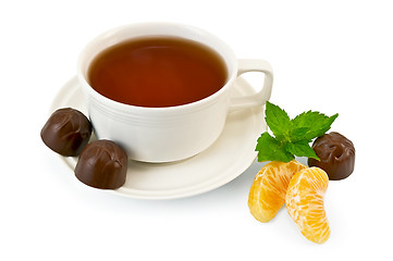 Image showing Tea with candy and mint