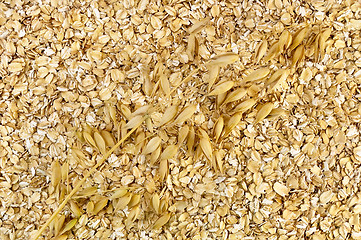 Image showing The texture of oatmeal with a stalk of oats