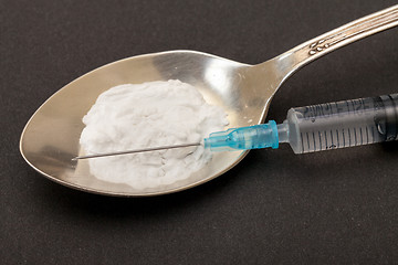 Image showing Syringe, spoon and heroin