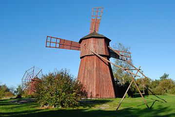 Image showing Small Wooden Windmills