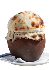 Image showing Clay pot covered with bread