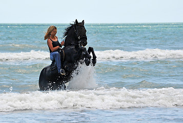 Image showing rearing horse in the sea