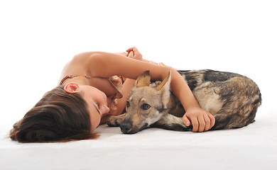 Image showing young girl and her puppy