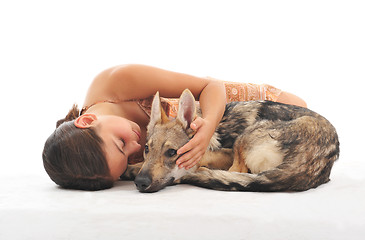 Image showing young girl and her puppy