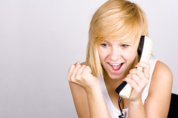 Image showing woman with retro telephone