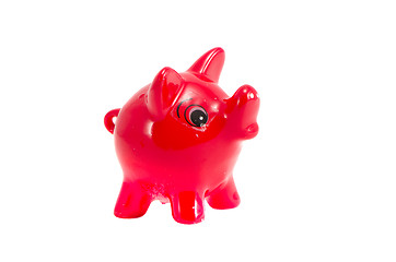 Image showing Isolated red pig-box on white background. Nest-egg 