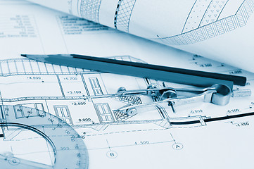 Image showing Blueprints - professional architectural drawings 