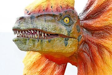 Image showing Dilophosaurus dinosaur with orange collar