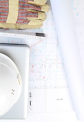 Image showing Construction Plan with laptop