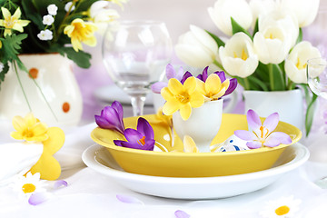 Image showing Place setting for Easter with crocuses