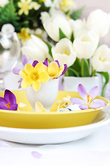 Image showing Place setting for Easter with crocuses