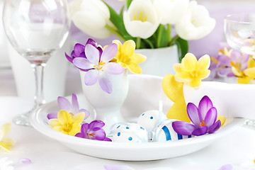 Image showing Place setting for Easter with crocuses