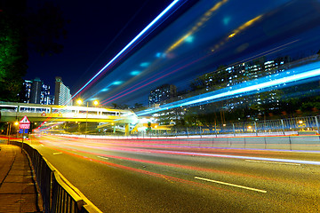 Image showing night traffic light trail in city