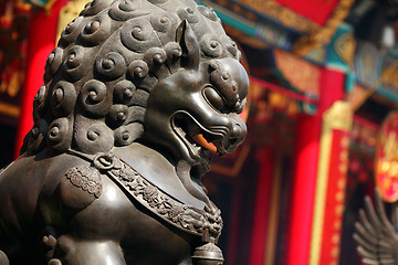 Image showing bronze lion in chinese temple