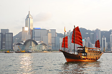 Image showing Hong Kong harbour with tourist junk