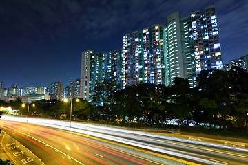 Image showing Traffic in downtown at night