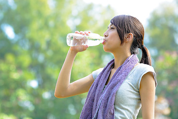 Image showing woman drink water after sport