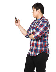 Image showing man sms on mobile phone