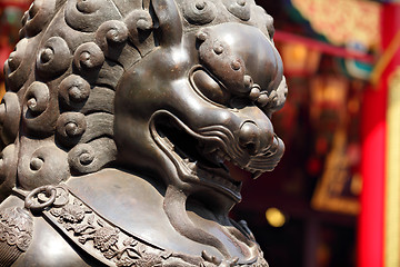 Image showing Bronze lion in chinese temple