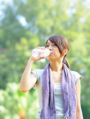 Image showing woman drink water after sport