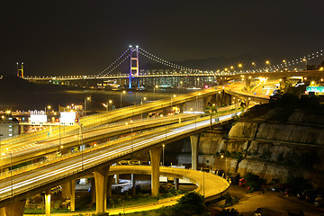 Image showing freeway and bridge at night