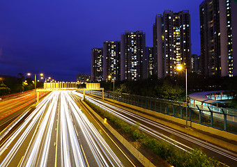 Image showing night traffic light trail