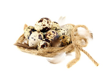 Image showing Colourful eggs in the nest.