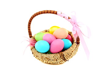 Image showing Colorful Easter eggs in a basket.