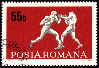 Image showing Fighting of two boxers on post stamp