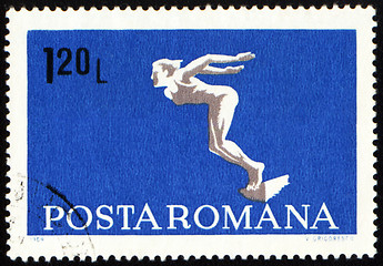 Image showing Diving swimmer on post stamp