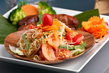 Image showing Thai Sausage with Som Tum Salad