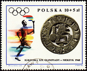 Image showing Sportsman with torch on post stamp of Poland