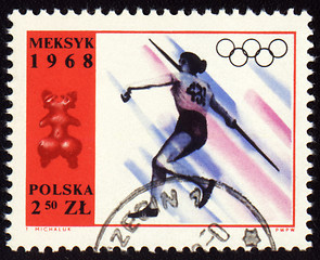 Image showing Javelin throwing on post stamp of Poland