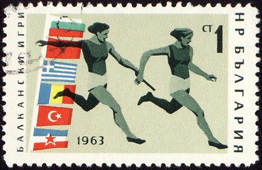 Image showing Relay race on post stamp