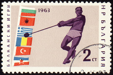 Image showing Athlete with hammer on post stamp